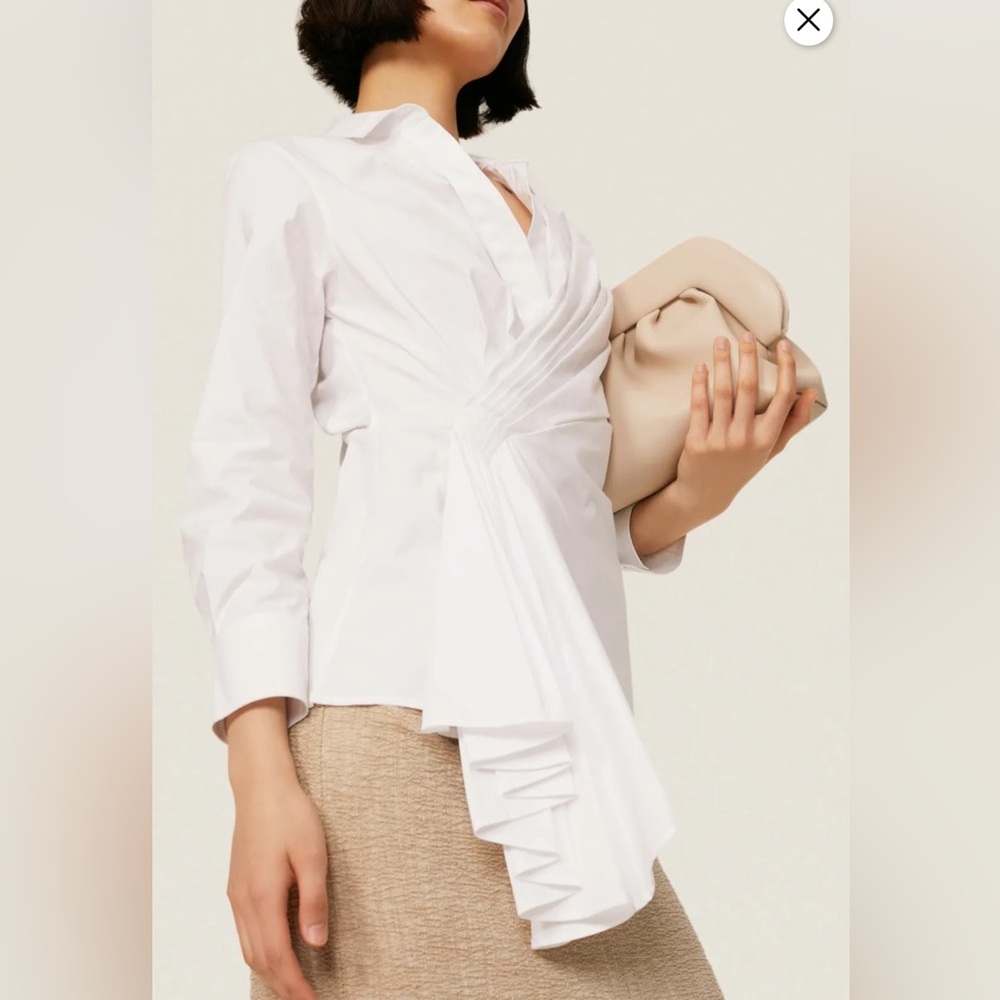 Natori White Draped Wrap Front Blouse